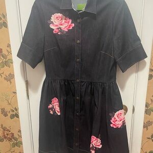 Kate Spade  denim navy Dress with Pink Floral Design
